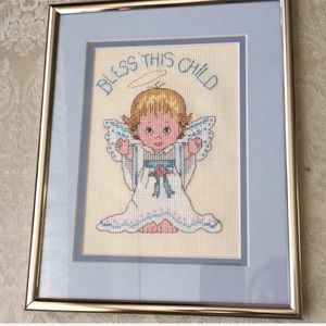 NEW hand sewn Bless this Child wall art, framed